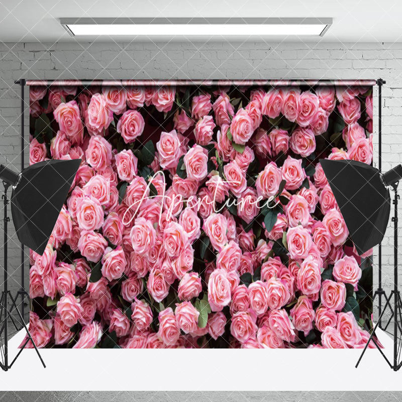 Aperturee - Aperturee Garden Green Leaves Pink Flowers Photo Booth Backdrop