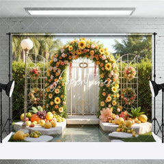 Aperturee - Aperturee Garland Arch Green Door Fruit Photo Backdrop