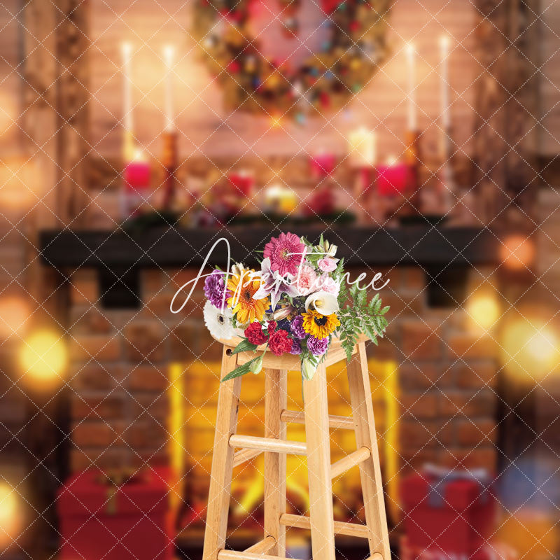 Aperturee - Aperturee Garland Halo Fireplace Christmas Photo Backdrop