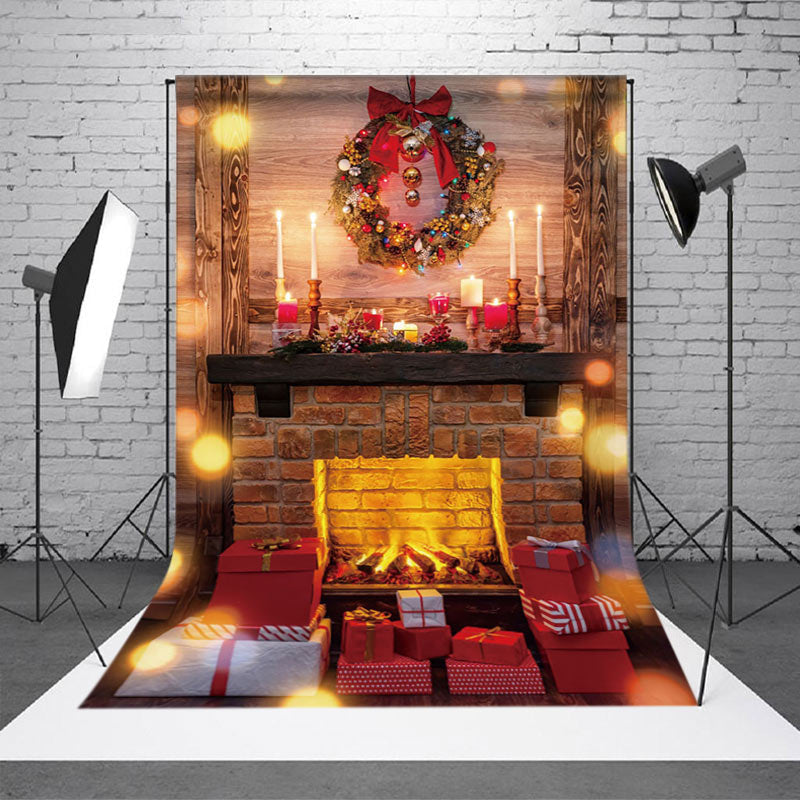 Aperturee - Aperturee Garland Halo Fireplace Christmas Photo Backdrop