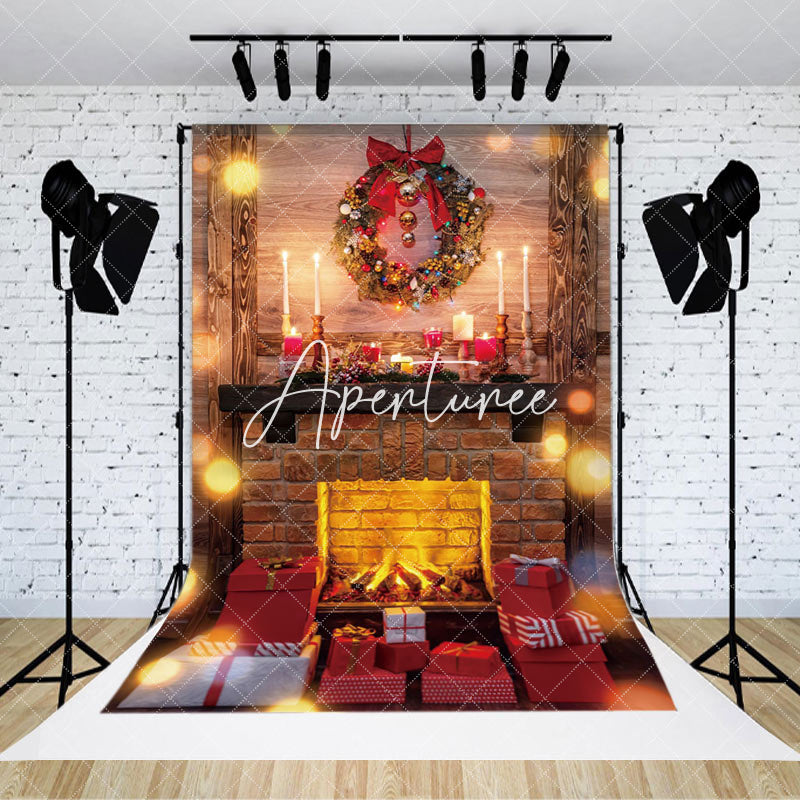 Aperturee - Aperturee Garland Halo Fireplace Christmas Photo Backdrop