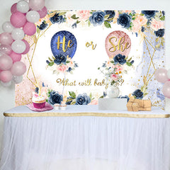 Aperturee - Aperturee Gender Reveal Balloon Soft Pastel Flowers Backdrop