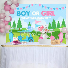 Aperturee - Aperturee Gender Reveal Golf Course Scene Blue Pink Backdrop