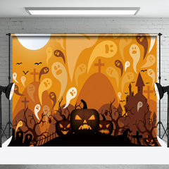 Aperturee - Aperturee Ghostly Cemetery Pumpkins Haunted Halloween Backdrop