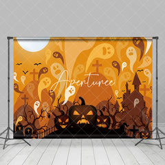 Aperturee - Aperturee Ghostly Cemetery Pumpkins Haunted Halloween Backdrop