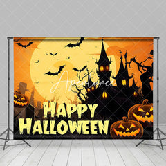 Aperturee - Aperturee Giant Moon Castle Pumpkin Happy Halloween Backdrop