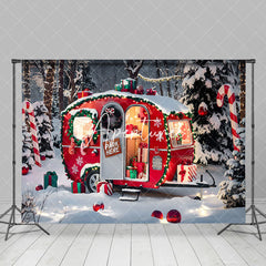 Aperturee - Aperturee Gift Candy Canes Camping Red Christmas Backdrop