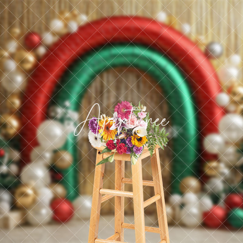 Aperturee - Aperturee Gifts Arch Balloons Pine Trees Christmas Backdrop