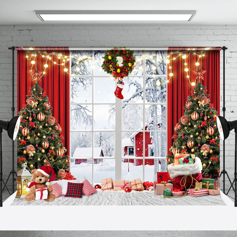 Aperturee - Aperturee Gifts Natural Winter Scene Window Christmas Backdrop