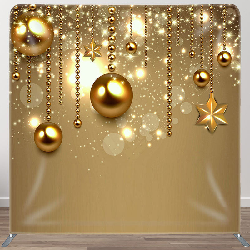 Aperturee - Aperturee Giltter Gold Balls Fabric Backdrop Cover for Christmas