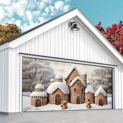 Aperturee - Aperturee Gingerbread Candy House Winter Garage Door Banner