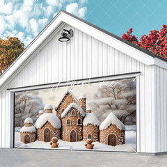 Aperturee - Aperturee Gingerbread Candy House Winter Garage Door Banner