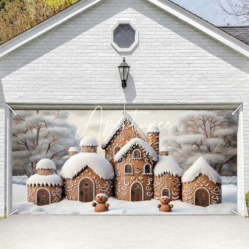 Aperturee - Aperturee Gingerbread Candy House Winter Garage Door Banner