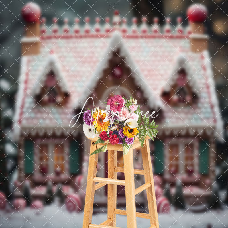 Aperturee - Aperturee Gingerbread House Candy Blurry Christmas Backdrop