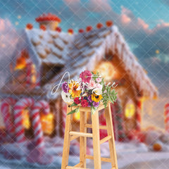 Aperturee - Aperturee Gingerbread House Candy Cane Sky Christmas Backdrop