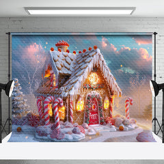 Aperturee - Aperturee Gingerbread House Candy Cane Sky Christmas Backdrop