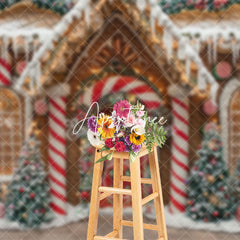 Aperturee - Aperturee Gingerbread House Candy Cane Xmas Photo Backdrop