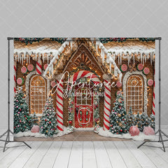 Aperturee - Aperturee Gingerbread House Candy Cane Xmas Photo Backdrop