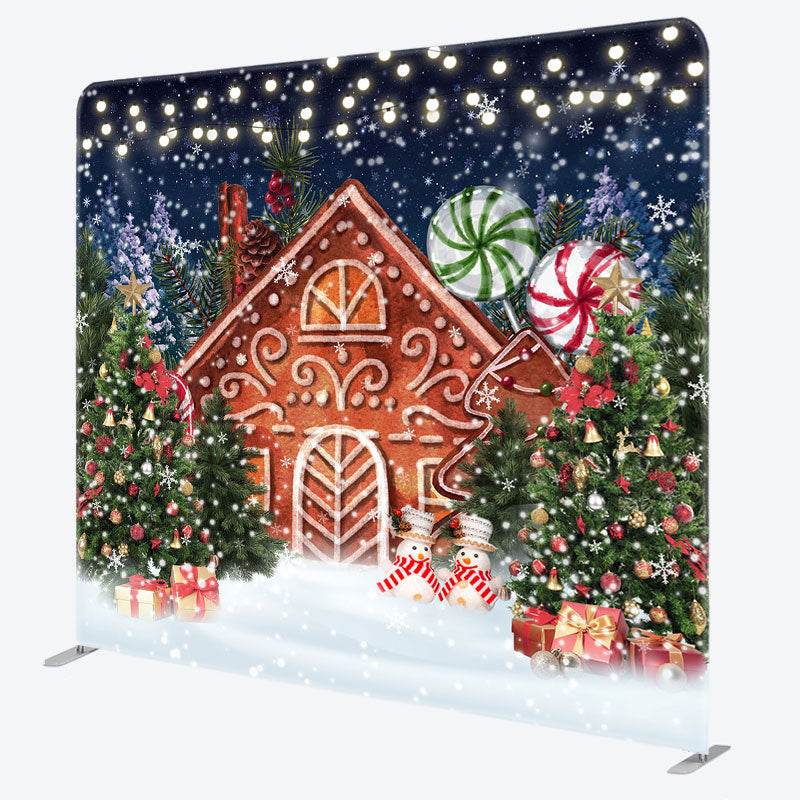 Aperturee - Aperturee Gingerbread House Christmas Pillow Case Backdrop