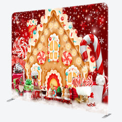 Aperturee - Aperturee Gingerbread House Christmas Tension Fabric Backdrop