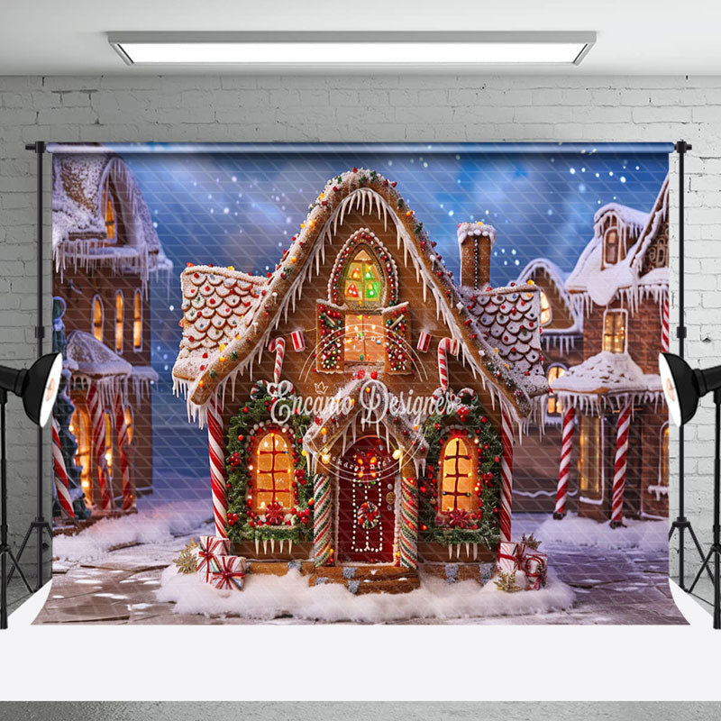 Aperturee - Aperturee Gingerbread House Colorful Candy Christmas Backdrop