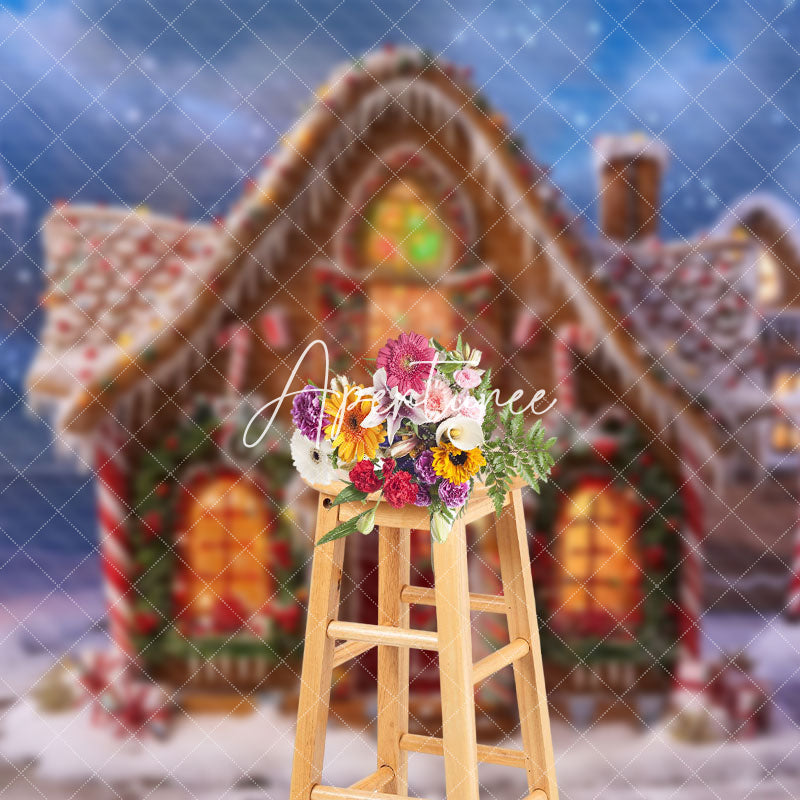 Aperturee - Aperturee Gingerbread House Colorful Candy Christmas Backdrop