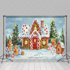 Aperturee - Aperturee Gingerbread House Doll Snow Field Christmas Backdrop