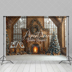 Aperturee - Aperturee Gingerbread House Fireplace Window Christmas Backdrop