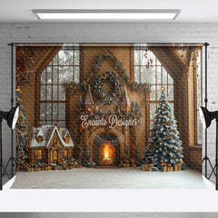 Aperturee - Aperturee Gingerbread House Fireplace Window Christmas Backdrop