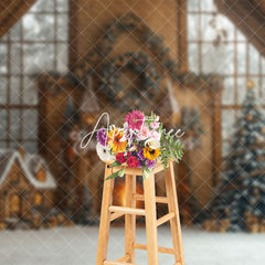 Aperturee - Aperturee Gingerbread House Fireplace Window Christmas Backdrop