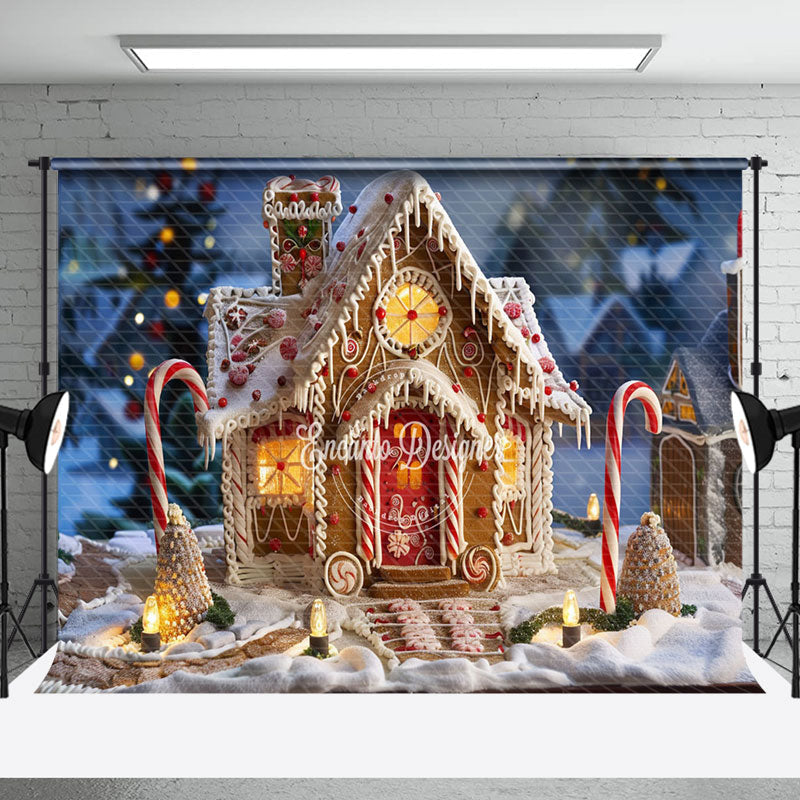 Aperturee - Aperturee Gingerbread House Red Candy Christmas Backdrop