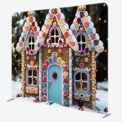 Aperturee - Aperturee Gingerbread House Snow Christmas Pillow Case Backdrop