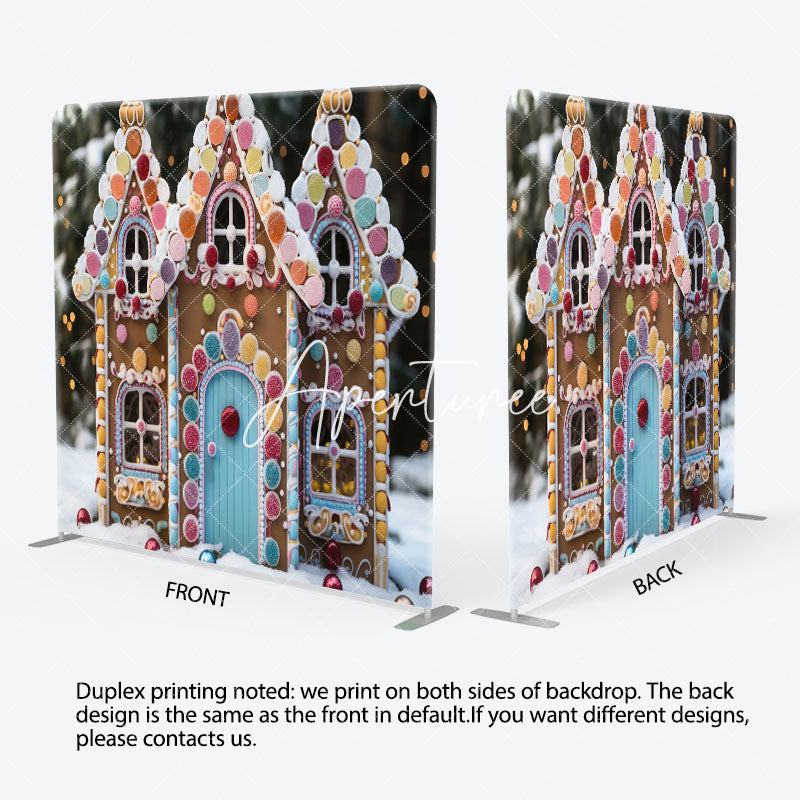 Aperturee - Aperturee Gingerbread House Snow Christmas Pillow Case Backdrop