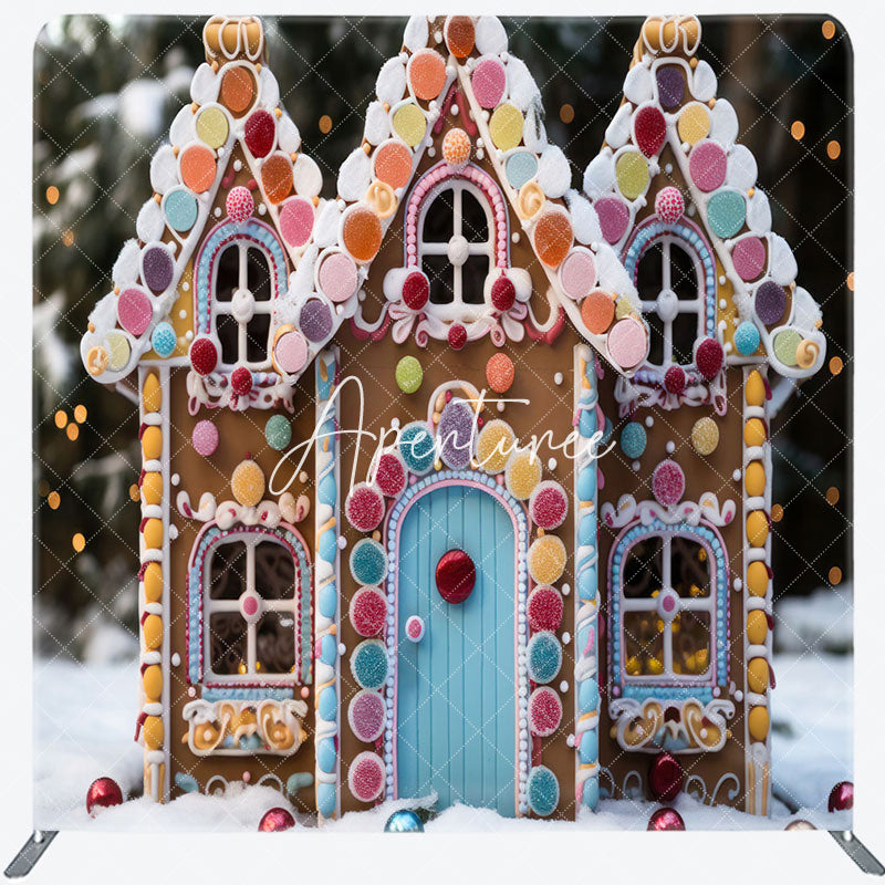 Aperturee - Aperturee Gingerbread House Snow Christmas Pillow Case Backdrop