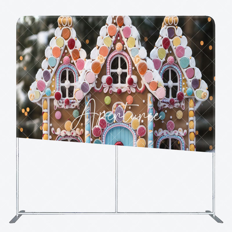 Aperturee - Aperturee Gingerbread House Snow Christmas Pillow Case Backdrop