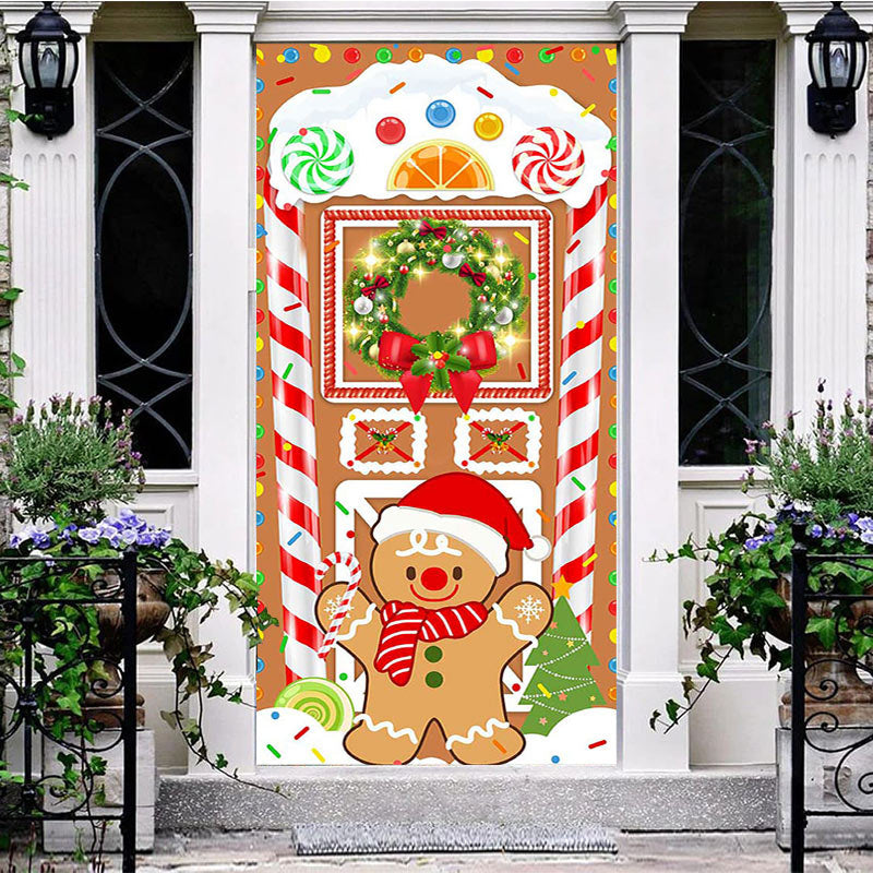 Aperturee - Aperturee Gingerbread House Snowman Candy Christmas Door Cover