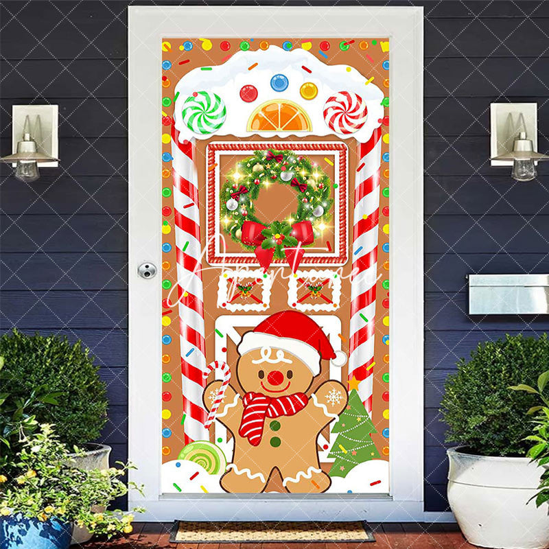 Aperturee - Aperturee Gingerbread House Snowman Candy Christmas Door Cover