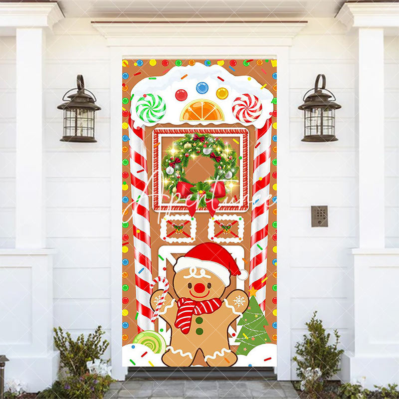 Aperturee - Aperturee Gingerbread House Snowman Candy Christmas Door Cover