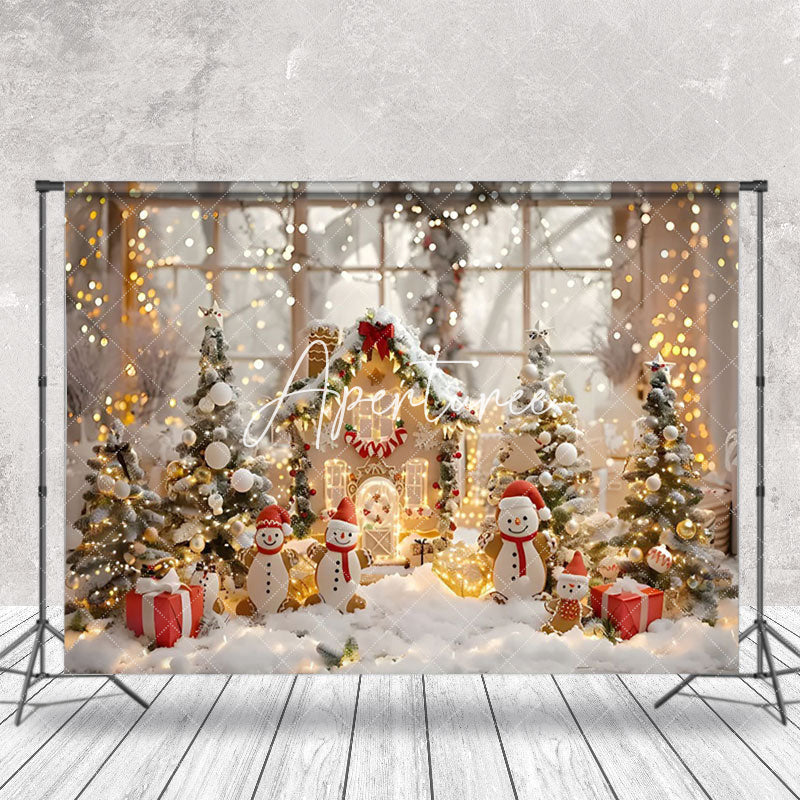 Aperturee - Aperturee Gingerbread House Snowman Led Light Xmas Backdrop