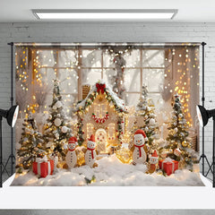 Aperturee - Aperturee Gingerbread House Snowman Led Light Xmas Backdrop