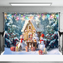 Aperturee - Aperturee Gingerbread House Table Snowman Christmas Backdrop