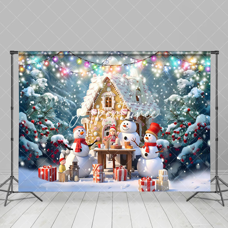 Aperturee - Aperturee Gingerbread House Table Snowman Christmas Backdrop