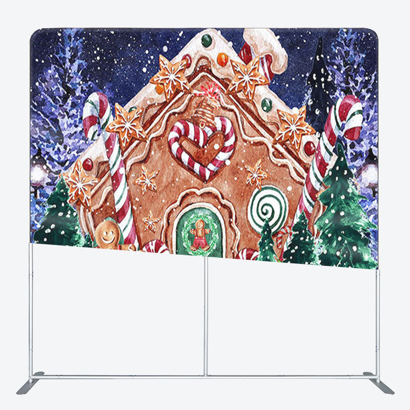 Aperturee - Aperturee Gingerbread House Trees Painting Christmas Backdrop