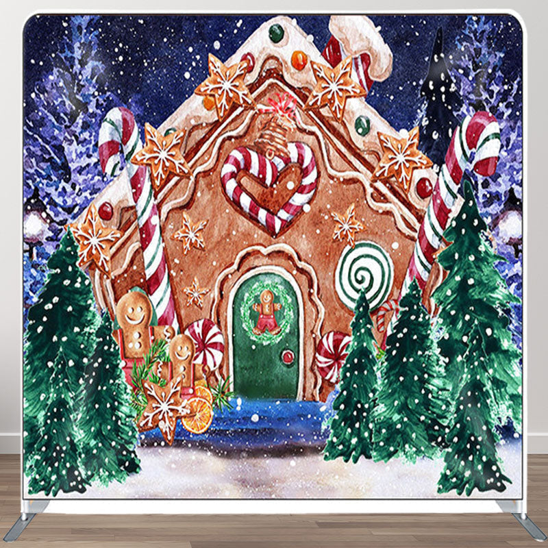 Aperturee - Aperturee Gingerbread House Trees Painting Christmas Backdrop