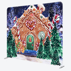 Aperturee - Aperturee Gingerbread House Trees Painting Christmas Backdrop