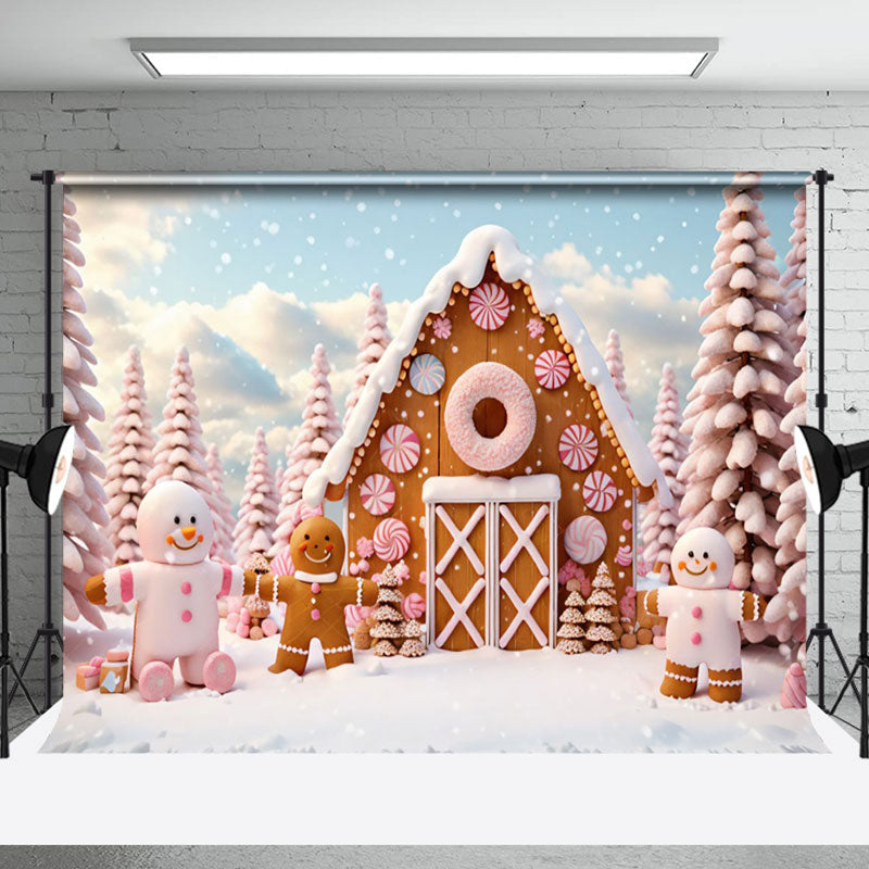 Aperturee - Aperturee Gingerbread Men House Sweet Candy Christmas Backdrop