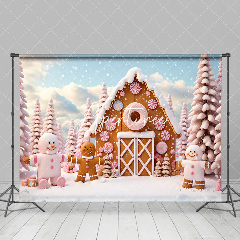 Aperturee - Aperturee Gingerbread Men House Sweet Candy Christmas Backdrop