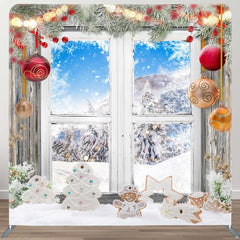 Aperturee - Aperturee Gingerbread Pine Window Christmas Pillow Case Backdrop