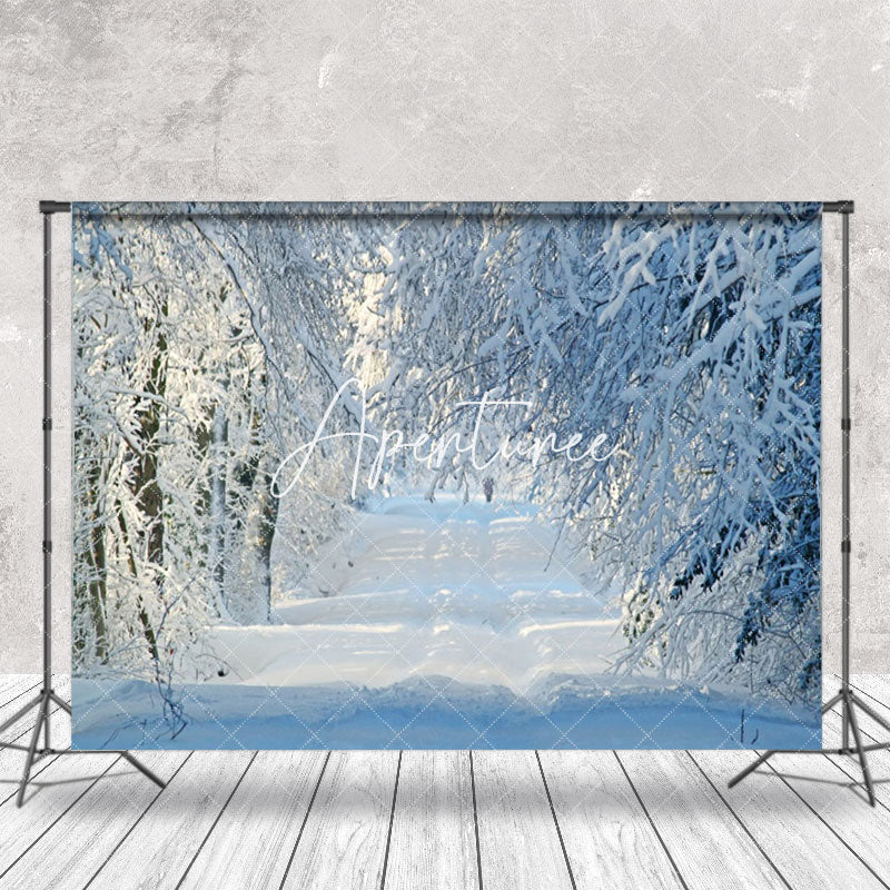 Aperturee - Aperturee Glistening Winter Cool Forest Scenery Photo Backdrop