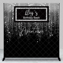 Aperturee - Aperturee Glitter Black Silver Custom Name Birthday Backdrop